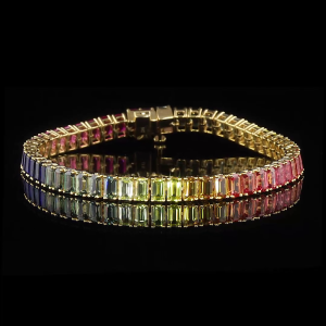 Emerald-Cut Rainbow Tennis Bracelet